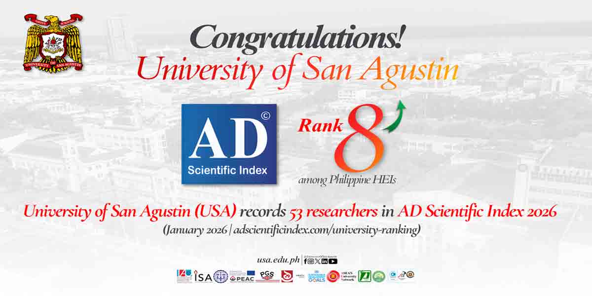 University of San Agustin ranks 8th in the Philippines in AD Scientific Index 2026, with 53 scientists recognized